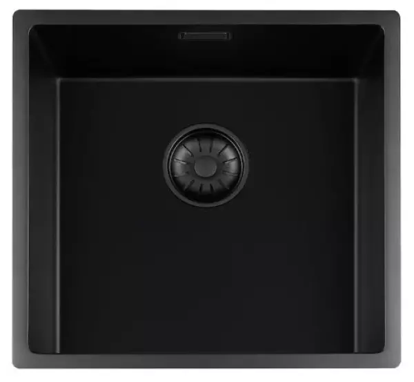 Lorreine 40BQ-FU black Quartz sink 40x40cm undermount flush-mounted with black basket plug 1208954000