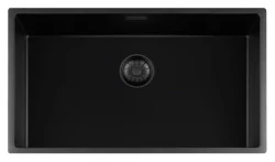 Lorreine 74BQ-FU black Quartz large sink 74x40cm undermount flush-mounted with black basket strainer 1208954004