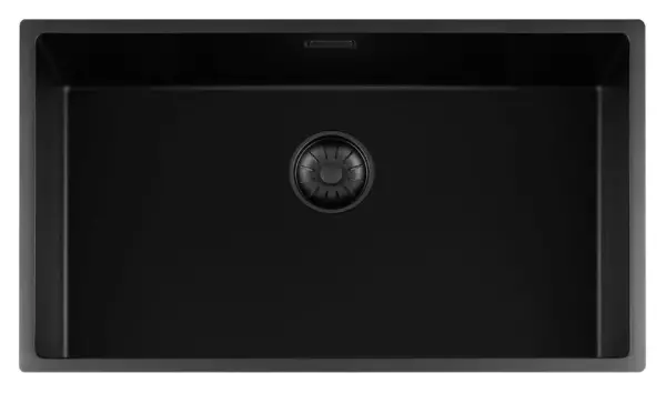 Lorreine 74BQ-FU black Quartz large sink 74x40cm undermount flush-mounted with black basket strainer 1208954004