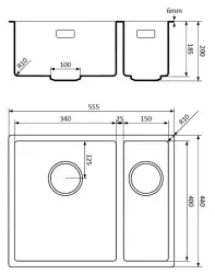 Lorreine 3415BQ-FU black Quartz 1.5 one and a half bowl sink 3415cm undermount flush-mounted black with black basket strainer 1208954008