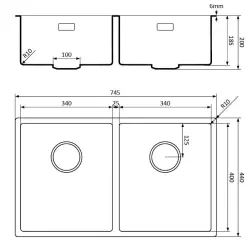 Lorreine 3434BQ-FU black Quartz double sink 3434cm undermount flush-mounted with black basket strainer 1208954009