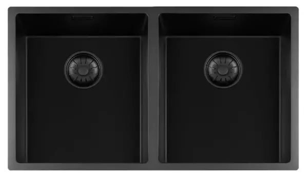 Lorreine 3434BQ-FU black Quartz double sink 3434cm undermount flush-mounted with black basket strainer 1208954009