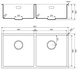 Lorreine 4040BQ-FU black Quartz double sink 4040cm undermount flush-mounted with black basket strainer 1208954010