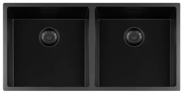 Lorreine 4040BQ-FU black Quartz double sink 4040cm undermount flush-mounted with black basket strainer 1208954010