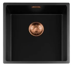 Lorreine black Quartz sink 40x40cm undermount flush-mounted black with copper basket strainer 1208954019