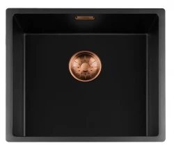 Lorreine black Quartz sink 45x40cm undermount flush-mounted black with copper basket strainer 1208954020