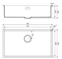 Lorreine black Quartz large sink 74x40cm undermount flush-mounted black with copper basket strainer 1208954023