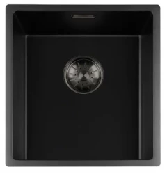 Lorreine black Quartz sink 34x40cm undermount flush-mounted black with gun metal basket strainer 1208954032