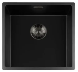 Lorreine black Quartz sink 40x40cm undermount flush-mounted black with gun metal basket strainer 1208954033