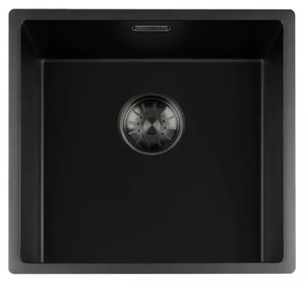 Lorreine black Quartz sink 40x40cm undermount flush-mounted black with gun metal basket strainer 1208954033