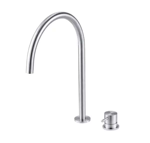 Waterevolution Flow 2-hole sink faucet full stainless steel with low U-Shaped 113mm spout T1121UIE