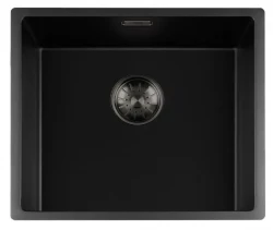 Lorreine black Quartz sink 45x40cm undermount flush-mounted black with gun metal basket strainer 1208954037