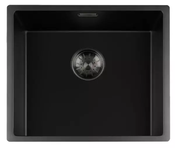 Lorreine black Quartz sink 45x40cm undermount flush-mounted black with gun metal basket strainer 1208954037