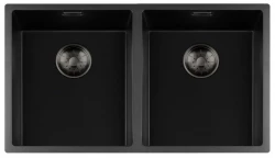 Lorreine black Quartz double sink 3434cm undermount flush-mounted black with gun metal basket strainer 1208954058