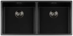 Lorreine black Quartz double sink 4040cm undermount flush-mounted mount black with gun metal basket strainer 1208954061