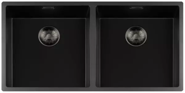 Lorreine black Quartz double sink 4040cm undermount flush-mounted mount black with gun metal basket strainer 1208954061