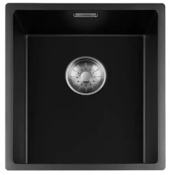 Lorreine black Quartz sink 34x40cm undermount flush-mounted black with stainless steel basket strainer 1208954064