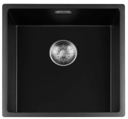 Lorreine black Quartz sink 40x40cm undermount flush-mounted black with stainless steel basket strainer 1208954065