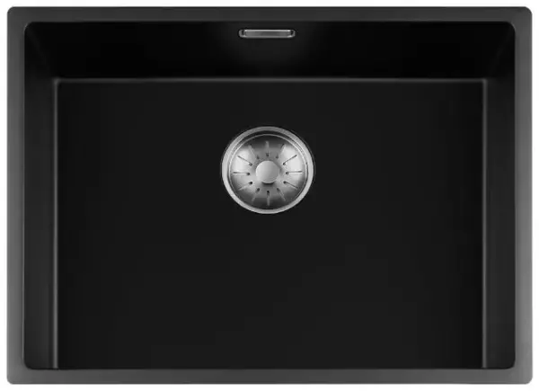 Lorreine black Quartz sink 50x40cm undermount flush-mounted with stainless steel basket strainer 1208954067