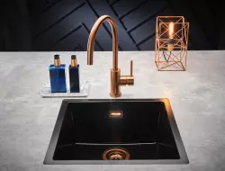 Reginox Texel 40x40 Pure Black black granite sink flush-mounted and undermount with copper plug and overflow 1208954070