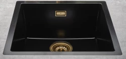 Reginox Texel 40x40 Pure Black black granite sink flush-mounted and undermount with gold plug and overflow 1208954071