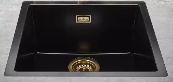 Reginox Texel 40x40 Pure Black black granite sink flush-mounted and undermount with gold plug and overflow 1208954071