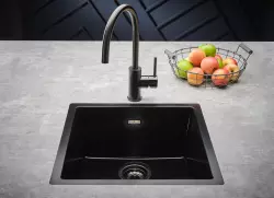 Reginox Texel 40x40 Pure Black black granite sink flush-mounted and undermount with gun metal plug and overflow 1208954072