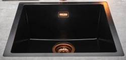 Reginox Texel 50x40 Pure Black black granite sink flush-mounted and undermount with copper overflow and plug 1208954075