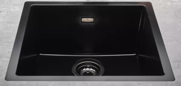 Reginox Amsterdam black sink granite 40x40 undermount and inset with gun metal plug and overflow 1208954078