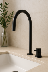 Waterevolution Flow 2-hole basin tap black with high U 200mm spout T1122UPR