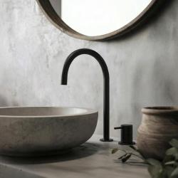 Waterevolution Flow 2-hole basin tap black with high U 200mm spout T1122UPR