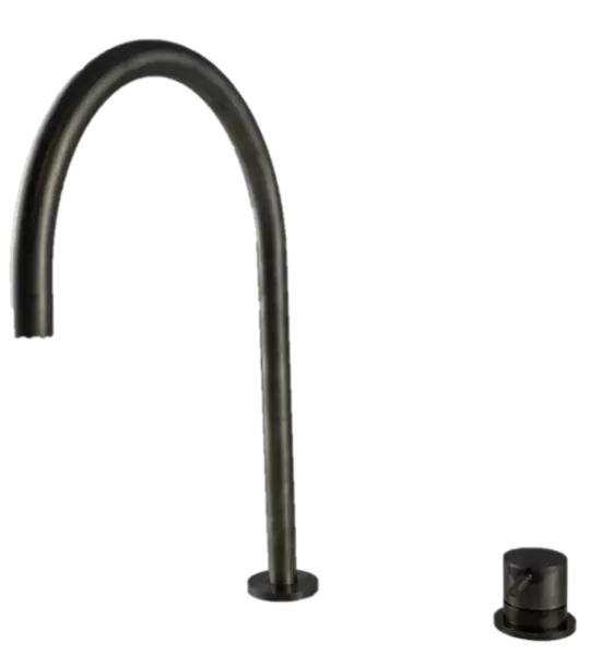 Waterevolution Flow 2-hole sink faucet PVD Gun Metal with high U-Shaped 213mm spout T1122UGME