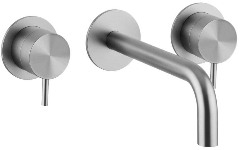 Waterevolution Flow 3-Loch-Einbau-Waschtischarmatur Komplett aus Edelstahl mit Auslauf 10 cm T1163FIE-10