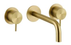 Waterevolution Flow 3-hole Built-in Washbasin Faucet Fully Brushed Brass with spout 15 cm T1163FLE-15