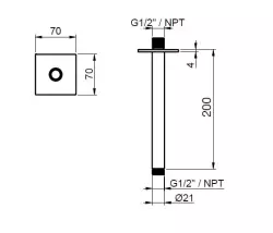 SB Square 316 ceiling shower arm round 20 cm brushed solid 316 stainless steel