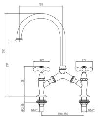 PB classic Nostalgic classic kitchen tap Chrome with variable center distance 2 holes 18-25cm 1208954351