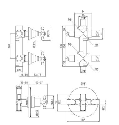 PB Classic Nostalgic built-in shower thermostat with 2 shut-off valves Copper