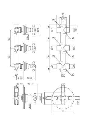PB Classic nostalgic built-in shower thermostat with 3 stop valves stainless steel look