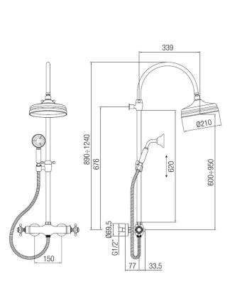 PB Classic shower column with thermostatic faucet and rain shower Bronze