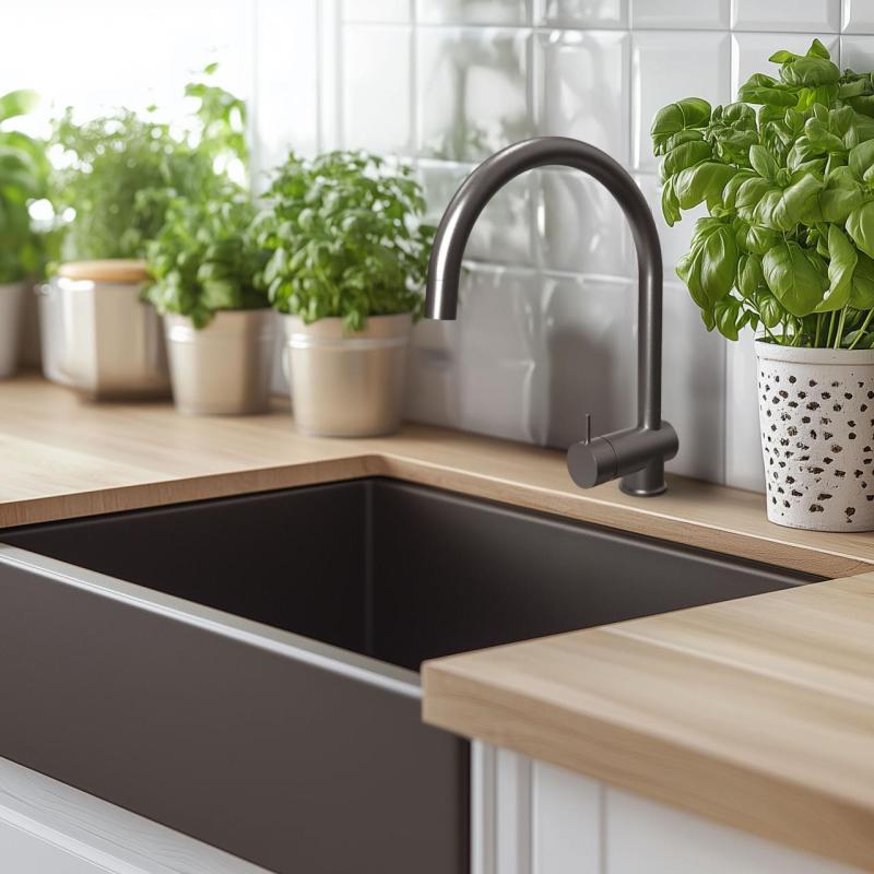 Waterevolution Flow Küchenmischarmatur PVD Gun Metal mit ausziehbarem Auslauf T155GME