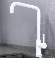 Lorreine kitchen tap completely stainless steel with swivel spout matt white 1208954606