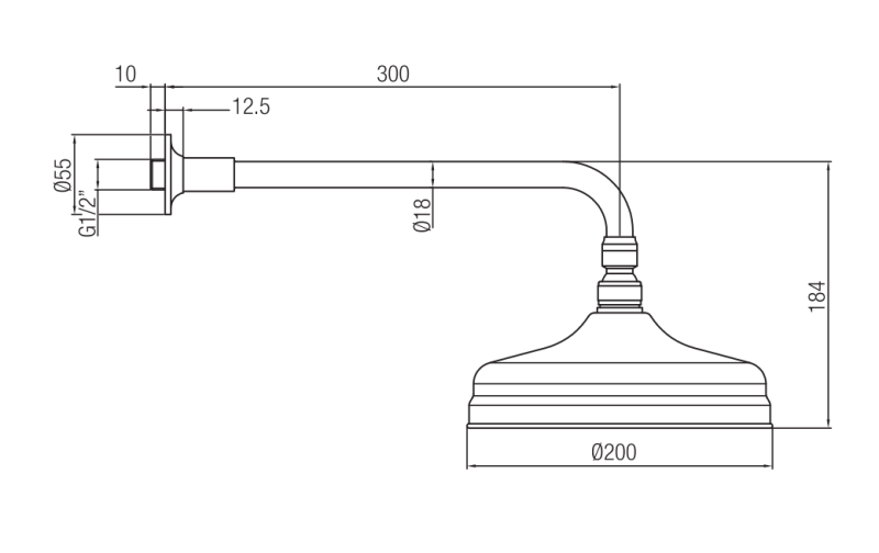 PB nostalgic overhead shower 20 cm with anti-limescale and chrome shower arm