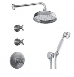 PB Nostalgic built-in shower set with thermostatic mixer and 2 Stop valve - hand shower - rain shower 200mm - Bronze