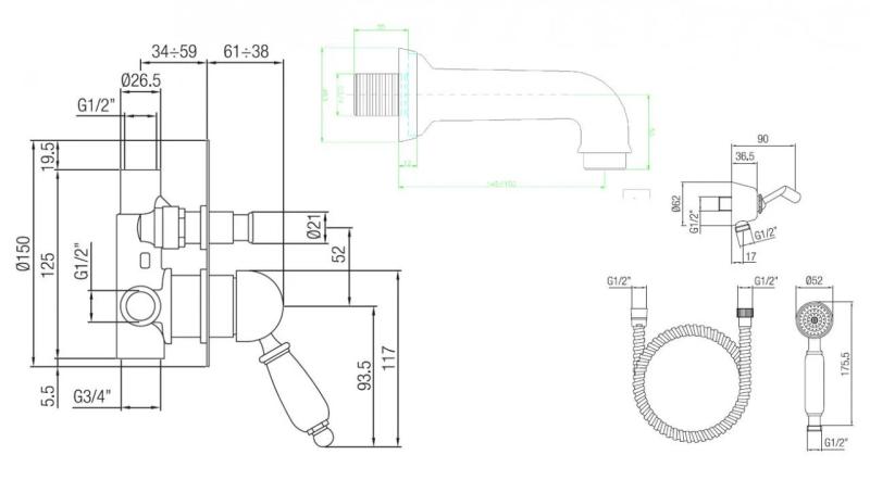 PB nostalgic built-in bath set chrome