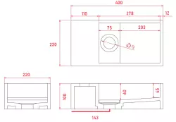 Solid-S Marble solid surface basin B40xD22xH10cm marble matte black left without tap hole 1208954632