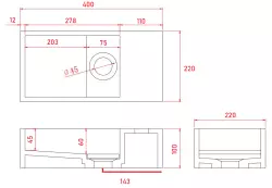 Translation: Solid-S Marble solid surface basin B40xD22xH10cm marble matte black right without tap hole 1208954635