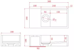 Translation: Solid-S Marble solid surface basin B36xD18xH10cm marble matte black left without tap hole 1208954636