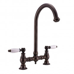 PB Nostalgic Bridge kitchen tap dark copper round spout with white levers 1208954666