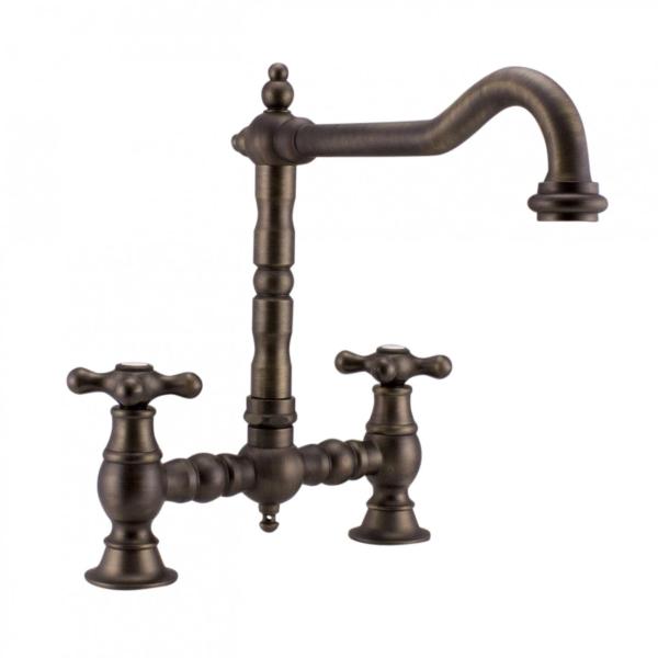 PB Nostalgic Bridge kitchen tap dark bronze angled spout with star knobs 1208954667