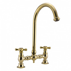 PB Nostalgic Bridge Kitchen Tap Brass Nature round spout with star knobs 1208954669